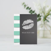 Mint Green & White Faux Silver Shimmer Lips Event Briefkaart (Staand voorkant)