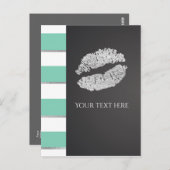 Mint Green & White Faux Silver Shimmer Lips Event Briefkaart (Voorkant / Achterkant)