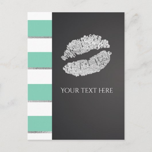 Mint Green & White Faux Silver Shimmer Lips Event Briefkaart (Voorkant)