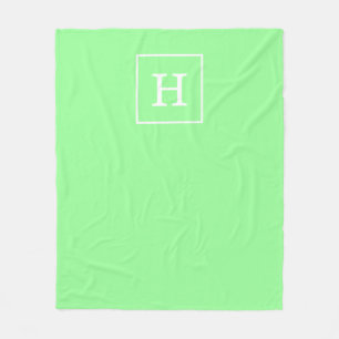 Mint Green White Framed Initiaal Monogram Fleece Deken