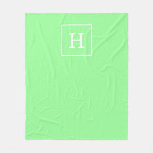 Mint Green White Framed Initiaal Monogram Fleece Deken (Voorkant)