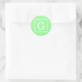 Mint Green White Framed Initiaal Monogram Ronde Sticker (Tas)