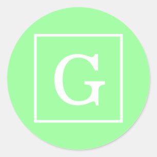 Mint Green White Framed Initiaal Monogram Ronde Sticker