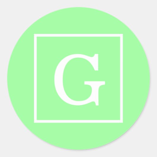Mint Green White Framed Initiaal Monogram Ronde Sticker (Voorkant)