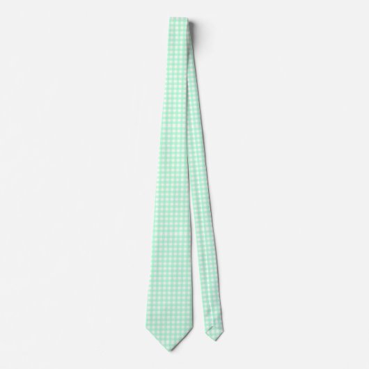 Mint Green & White Gingham Pattern Stropdas (Voorkant)