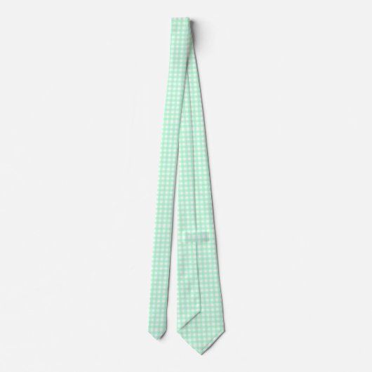 Mint Green & White Gingham Pattern Stropdas (Achterkant)