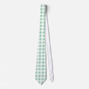 Mint Green White Gingham Pattern Stropdas
