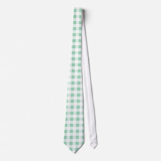 Mint Green White Gingham Pattern Stropdas (Voorkant)
