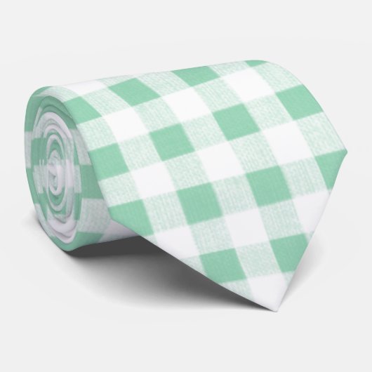Mint Green White Gingham Pattern Stropdas (Opgerold)