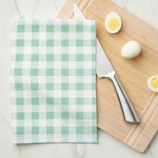 Mint Green White Gingham Pattern Theedoek (Quarter Fold)