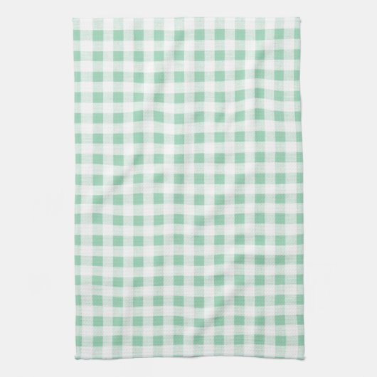 Mint Green White Gingham Pattern Theedoek (Verticaal)