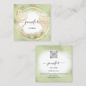 Mint Green White Gold Floral QRCode Logo Square Vierkante Visitekaartje (Voorkant / Achterkant)