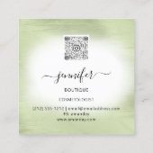 Mint Green White Gold Floral QRCode Logo Square Vierkante Visitekaartje (Achterkant)