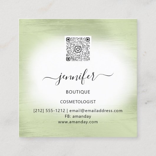 Mint Green White Gold Floral QRCode Logo Square Vierkante Visitekaartje (Achterkant)