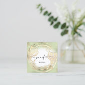 Mint Green White Gold Floral QRCode Logo Square Vierkante Visitekaartje (Staand voorkant)