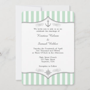 Mint Green White Grey Nautical Wedding Invitation Kaart