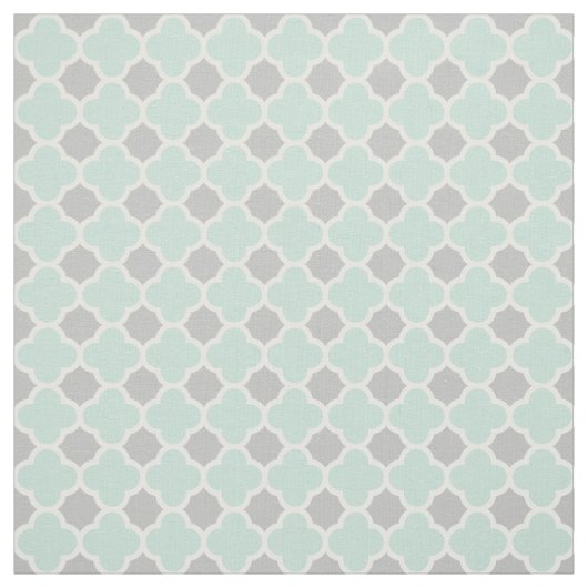 Mint Green White Grey Quatrefoil Patroon Stof (Swatch)