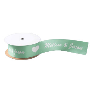 Mint Green & White Hearts & Wedding Couple Names Satijnen Lint