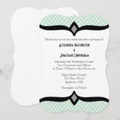 Mint Green White Herringbone Wedding Invitation Kaart (Voorkant / Achterkant)