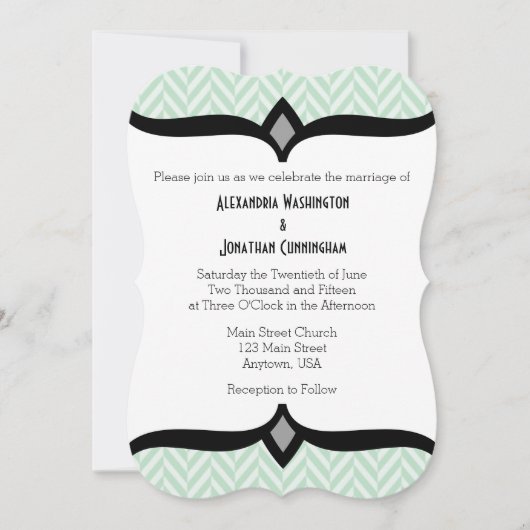 Mint Green White Herringbone Wedding Invitation Kaart (Voorkant)