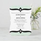 Mint Green White Herringbone Wedding Invitation Kaart (Staand voorkant)