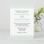 Mint Green White Herringbone Wedding Invitation Kaart (Staand voorkant)