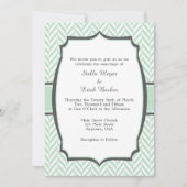 Mint Green White Herringbone Wedding Invitation Kaart (Voorkant)