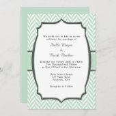 Mint Green White Herringbone Wedding Invitation Kaart (Voorkant / Achterkant)