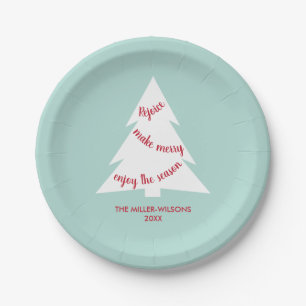 Mint Green White kerstboomnaam Holiday Party Papieren Bordje