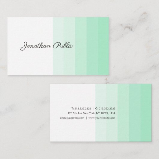 Mint Green White Modern Trendy Handwriting Script Visitekaartje (Voorkant / Achterkant)