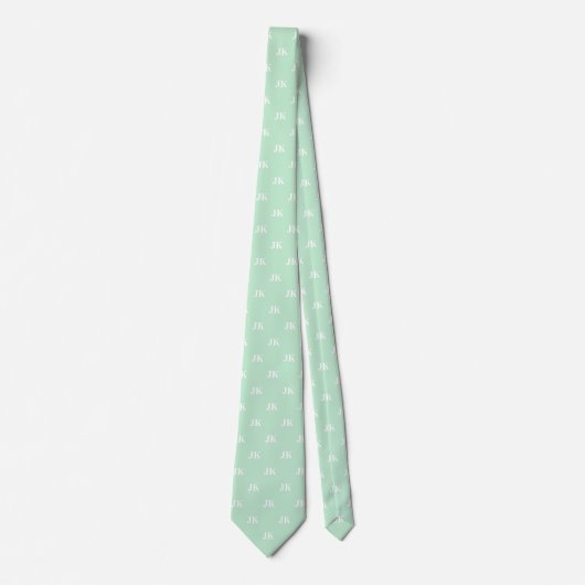 Mint Green White Monogram Initialen Stropdas (Voorkant)
