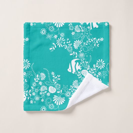 Mint Green White Ocean Life Pattern Bad Handdoek (Wasdoekje)