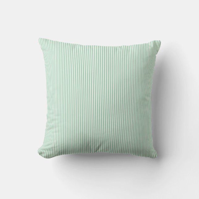 Mint Green White Pin Stripe Outdoor Pillow 16x16 Buitenkussen (Voorkant)
