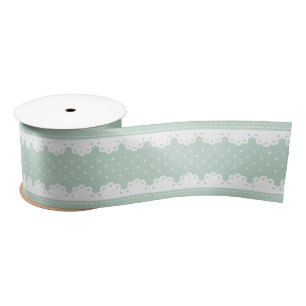 Mint Green White Polka Dots Lace Pattern Satijnen Lint