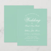 Mint Green White Script Budget Wedding Invitation (Voorkant / Achterkant)