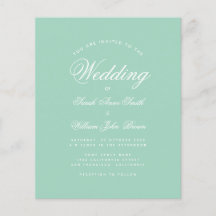 Mint Green White Script Budget Wedding Invitation