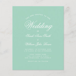 Mint Green White Script Budget Wedding Invitation