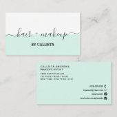 Mint Green White Script Hair Make-up Visitekaartje (Voorkant / Achterkant)