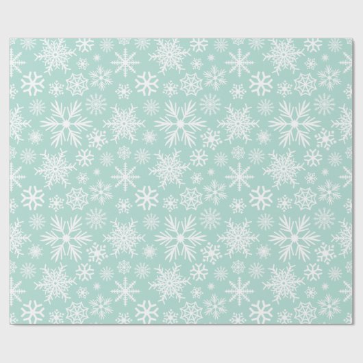 Mint Green White Snowflakes Cadeaupapier (Vlak)