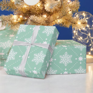 Mint Green White Snowflakes kerspatroon Cadeaupapier
