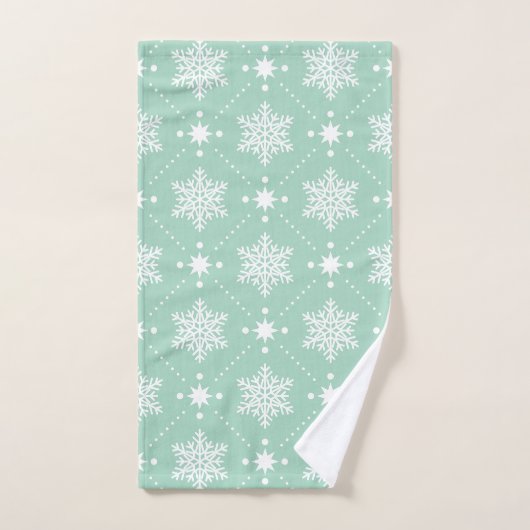 Mint Green White Snowflakes kerspatroon Handdoek (Handdoek)