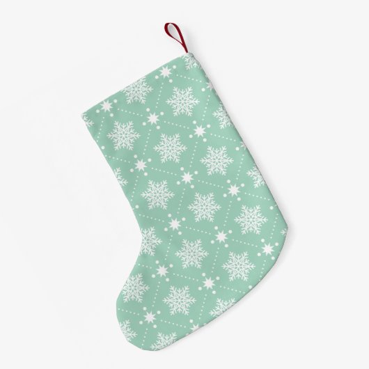 Mint Green White Snowflakes kerspatroon Kleine Kerstsok (Achterkant (Hangend))