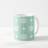 Mint Green White Snowflakes kerspatroon Koffiemok (Voorkant rechts)