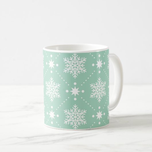 Mint Green White Snowflakes kerspatroon Koffiemok (Voorkant rechts)