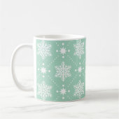 Mint Green White Snowflakes kerspatroon Koffiemok (Links)