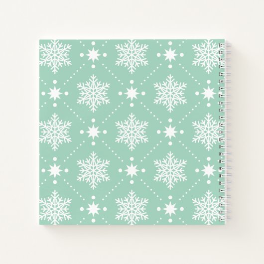 Mint Green White Snowflakes kerspatroon Notitieboek (Achterkant)