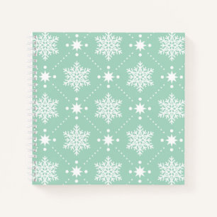 Mint Green White Snowflakes kerspatroon Notitieboek