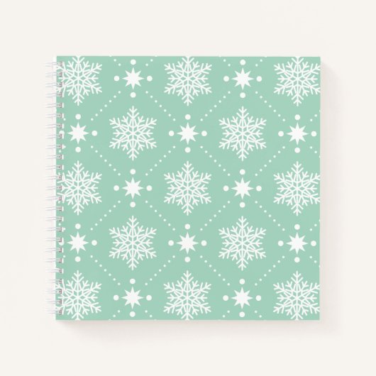 Mint Green White Snowflakes kerspatroon Notitieboek (Voorkant)