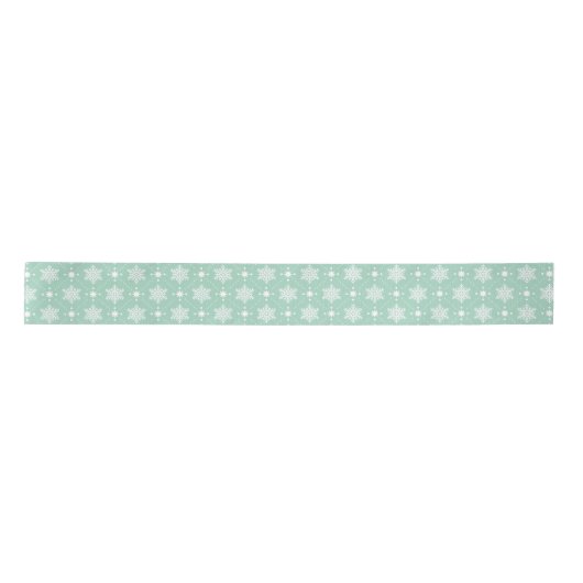 Mint Green White Snowflakes kerspatroon Satijnen Lint (Voorkant)