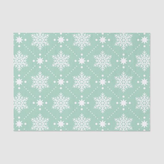 Mint Green White Snowflakes kerspatroon Tissuepapier (Voorkant)
